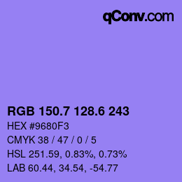 カラーコード: RGB 150.7 128.6 243 | qconv.com