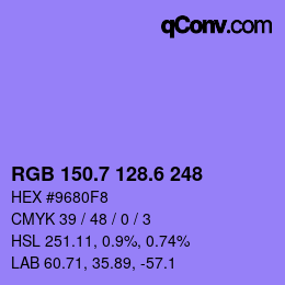 カラーコード: RGB 150.7 128.6 248 | qconv.com