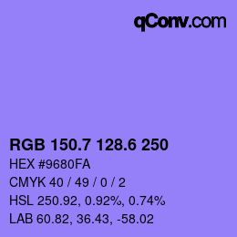カラーコード: RGB 150.7 128.6 250 | qconv.com