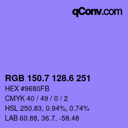 カラーコード: RGB 150.7 128.6 251 | qconv.com