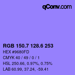 カラーコード: RGB 150.7 128.6 253 | qconv.com