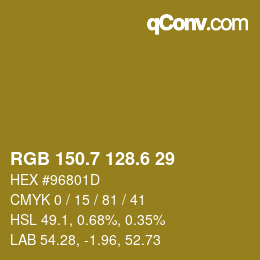 カラーコード: RGB 150.7 128.6 29 | qconv.com
