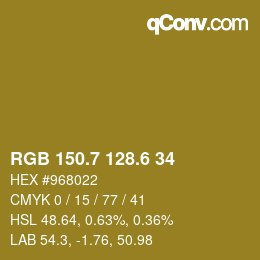 カラーコード: RGB 150.7 128.6 34 | qconv.com