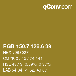 カラーコード: RGB 150.7 128.6 39 | qconv.com