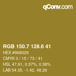 カラーコード: RGB 150.7 128.6 41 | qconv.com