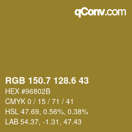 カラーコード: RGB 150.7 128.6 43 | qconv.com