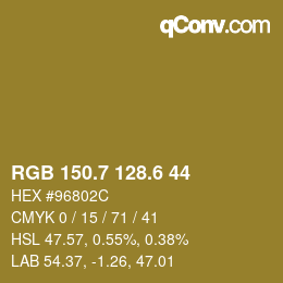 カラーコード: RGB 150.7 128.6 44 | qconv.com
