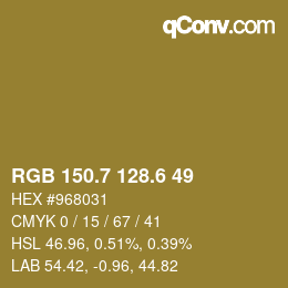 カラーコード: RGB 150.7 128.6 49 | qconv.com