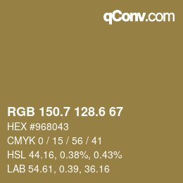 カラーコード: RGB 150.7 128.6 67 | qconv.com