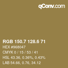 カラーコード: RGB 150.7 128.6 71 | qconv.com