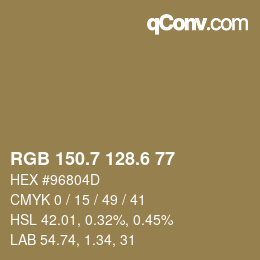 カラーコード: RGB 150.7 128.6 77 | qconv.com