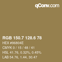 カラーコード: RGB 150.7 128.6 78 | qconv.com