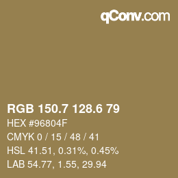 カラーコード: RGB 150.7 128.6 79 | qconv.com
