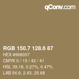 カラーコード: RGB 150.7 128.6 87 | qconv.com