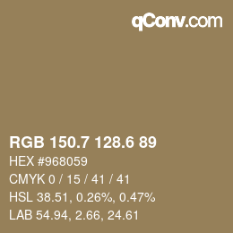 カラーコード: RGB 150.7 128.6 89 | qconv.com