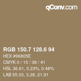 カラーコード: RGB 150.7 128.6 94 | qconv.com
