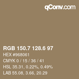 カラーコード: RGB 150.7 128.6 97 | qconv.com