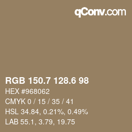 カラーコード: RGB 150.7 128.6 98 | qconv.com