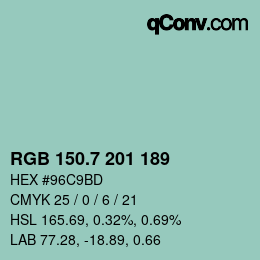 カラーコード: RGB 150.7 201 189 | qconv.com
