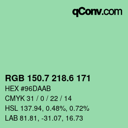 カラーコード: RGB 150.7 218.6 171 | qconv.com