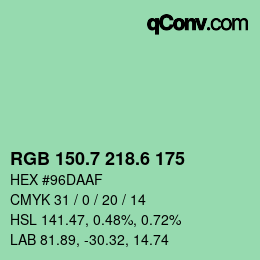 カラーコード: RGB 150.7 218.6 175 | qconv.com