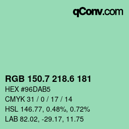 カラーコード: RGB 150.7 218.6 181 | qconv.com