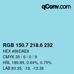 カラーコード: RGB 150.7 218.6 232 | qconv.com