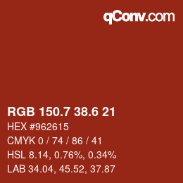 カラーコード: RGB 150.7 38.6 21 | qconv.com