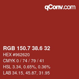 カラーコード: RGB 150.7 38.6 32 | qconv.com