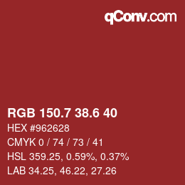 カラーコード: RGB 150.7 38.6 40 | qconv.com