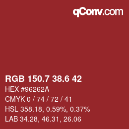 カラーコード: RGB 150.7 38.6 42 | qconv.com