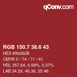 カラーコード: RGB 150.7 38.6 43 | qconv.com