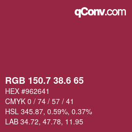 カラーコード: RGB 150.7 38.6 65 | qconv.com