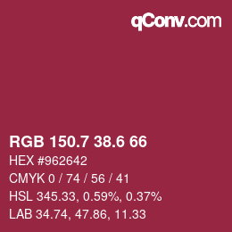 カラーコード: RGB 150.7 38.6 66 | qconv.com