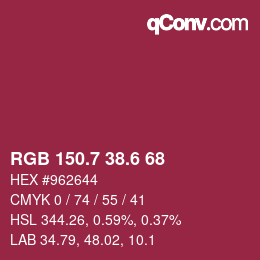 カラーコード: RGB 150.7 38.6 68 | qconv.com
