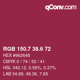カラーコード: RGB 150.7 38.6 72 | qconv.com