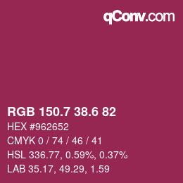カラーコード: RGB 150.7 38.6 82 | qconv.com