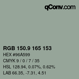 Color code: RGB 150.9 165 153 | qconv.com