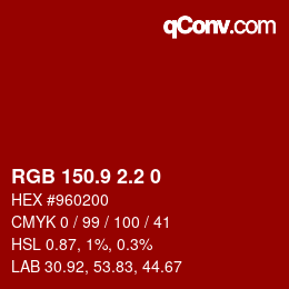 Color code: RGB 150.9 2.2 0 | qconv.com