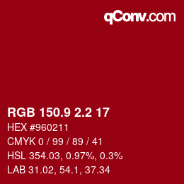 カラーコード: RGB 150.9 2.2 17 | qconv.com