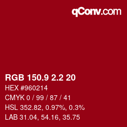 カラーコード: RGB 150.9 2.2 20 | qconv.com