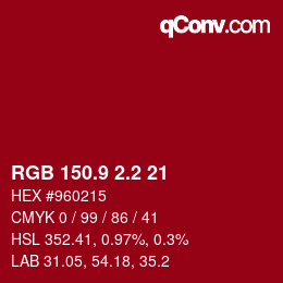 カラーコード: RGB 150.9 2.2 21 | qconv.com
