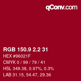 カラーコード: RGB 150.9 2.2 31 | qconv.com
