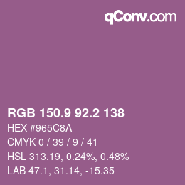 カラーコード: RGB 150.9 92.2 138 | qconv.com