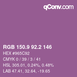 カラーコード: RGB 150.9 92.2 146 | qconv.com