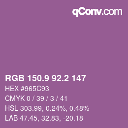 カラーコード: RGB 150.9 92.2 147 | qconv.com