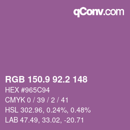 カラーコード: RGB 150.9 92.2 148 | qconv.com