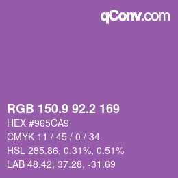 カラーコード: RGB 150.9 92.2 169 | qconv.com