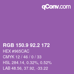 カラーコード: RGB 150.9 92.2 172 | qconv.com