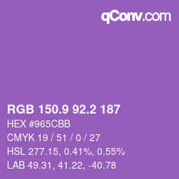 カラーコード: RGB 150.9 92.2 187 | qconv.com